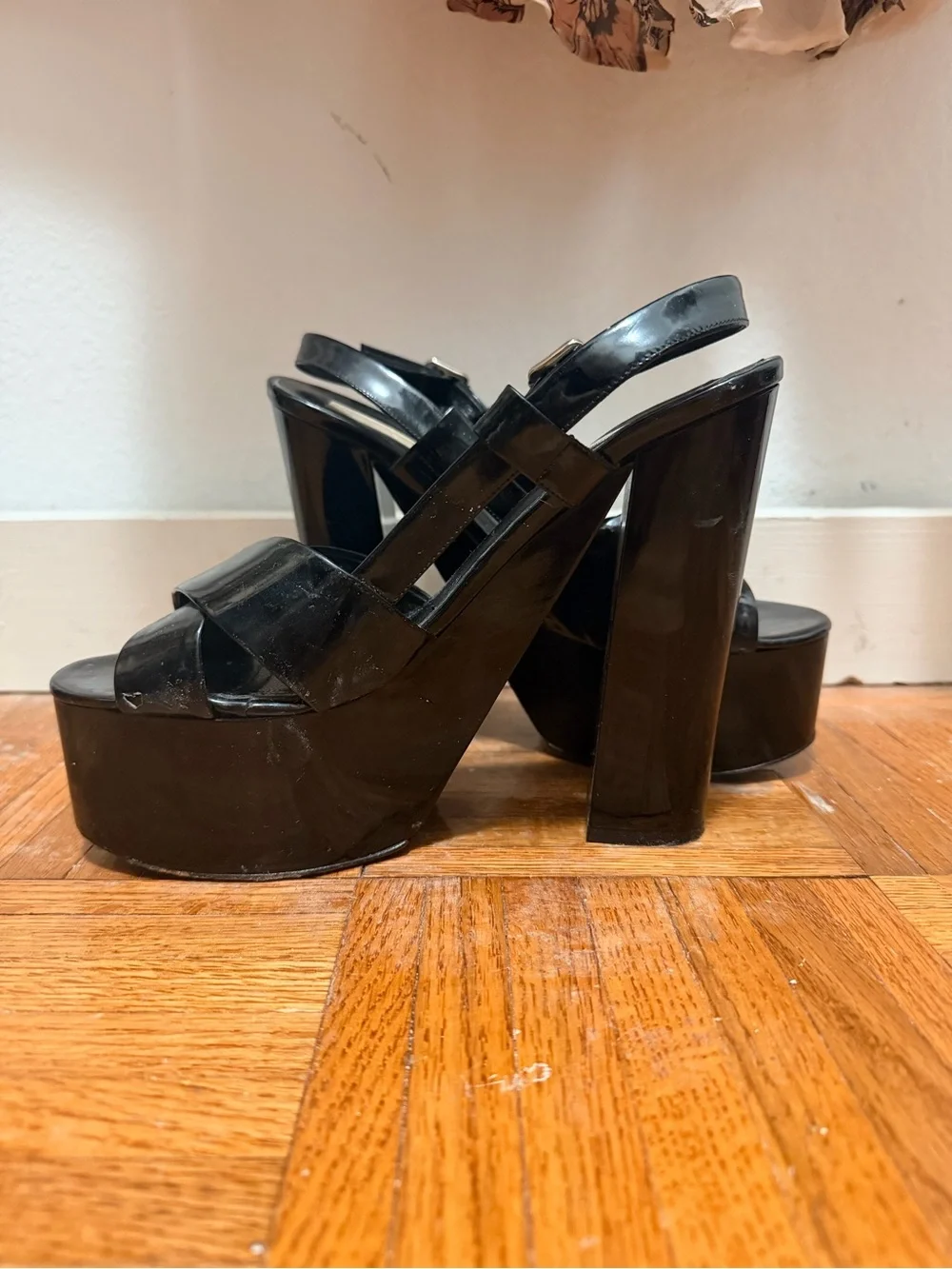 Michael Kors Black Patent Platform Block Heel Sandals